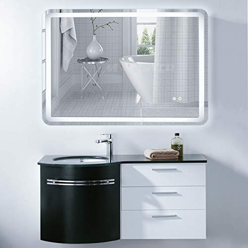 YSSOA LED Bathroom Mirror, 36 x 28 Inch Large Wall Anti-Fog Dimmable LED Bathroom Vanity Mirror, Adjustable Light & Touch Switch (Horizontal/Vertical)