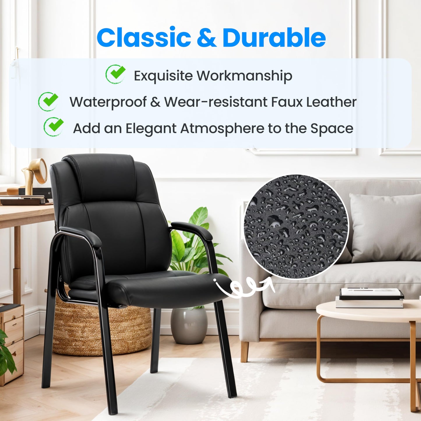 HealSmart Leather Guest Chair with Padded Arm Rest for Office Reception, Waiting Room, Meeting Conference, Lobby Home Desk Table Side Chairs for Elderly, Seniors