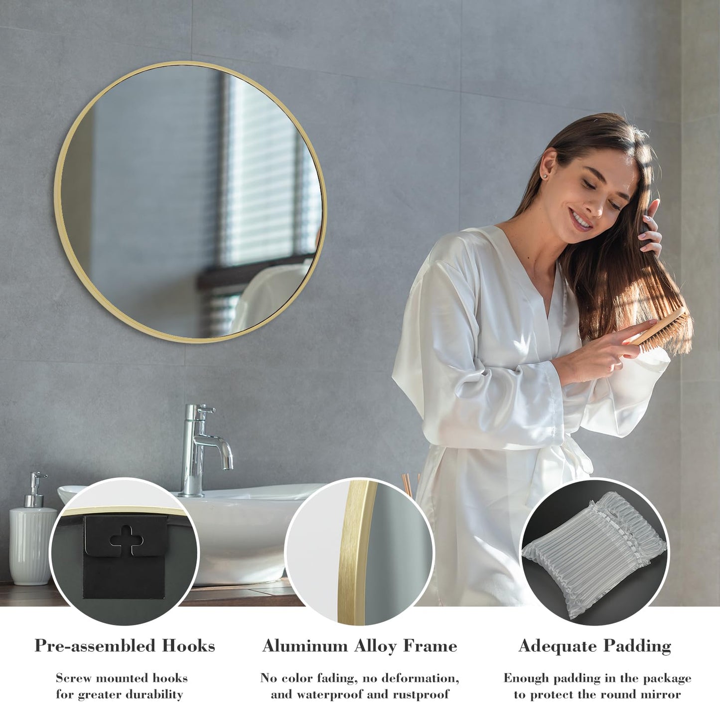 Round Bathroom Mirror, Wall Mirror for Bathroom, Living Room, Bedroom, Vanity, Entryway, Hallway