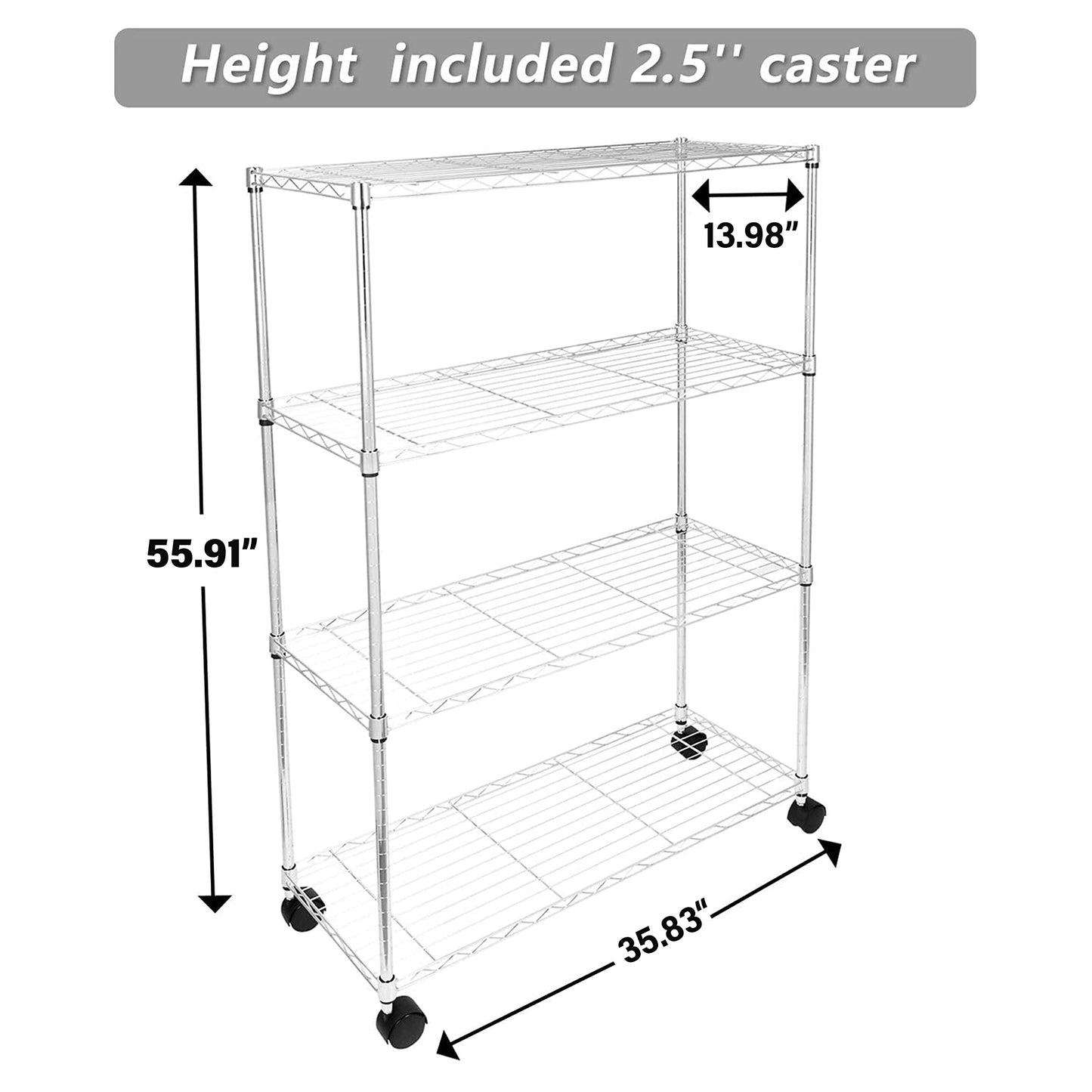3-Tier Heavy Duty Foldable Metal Rack Storage Shelving Unit with Wheels Moving Easily Organizer Shelves Great for Garage Kitchen Holds up to 750 lbs Capacity, Black