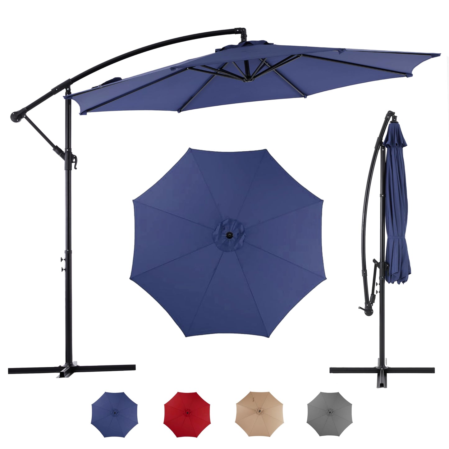 Simple Deluxe 9.8ft Offset Umbrella Cantilever Patio Hanging Umbrella Outdoor Market Umbrella with Crank & Cross Base Suitable for Garden, Lawn, backyard and Deck, Blue