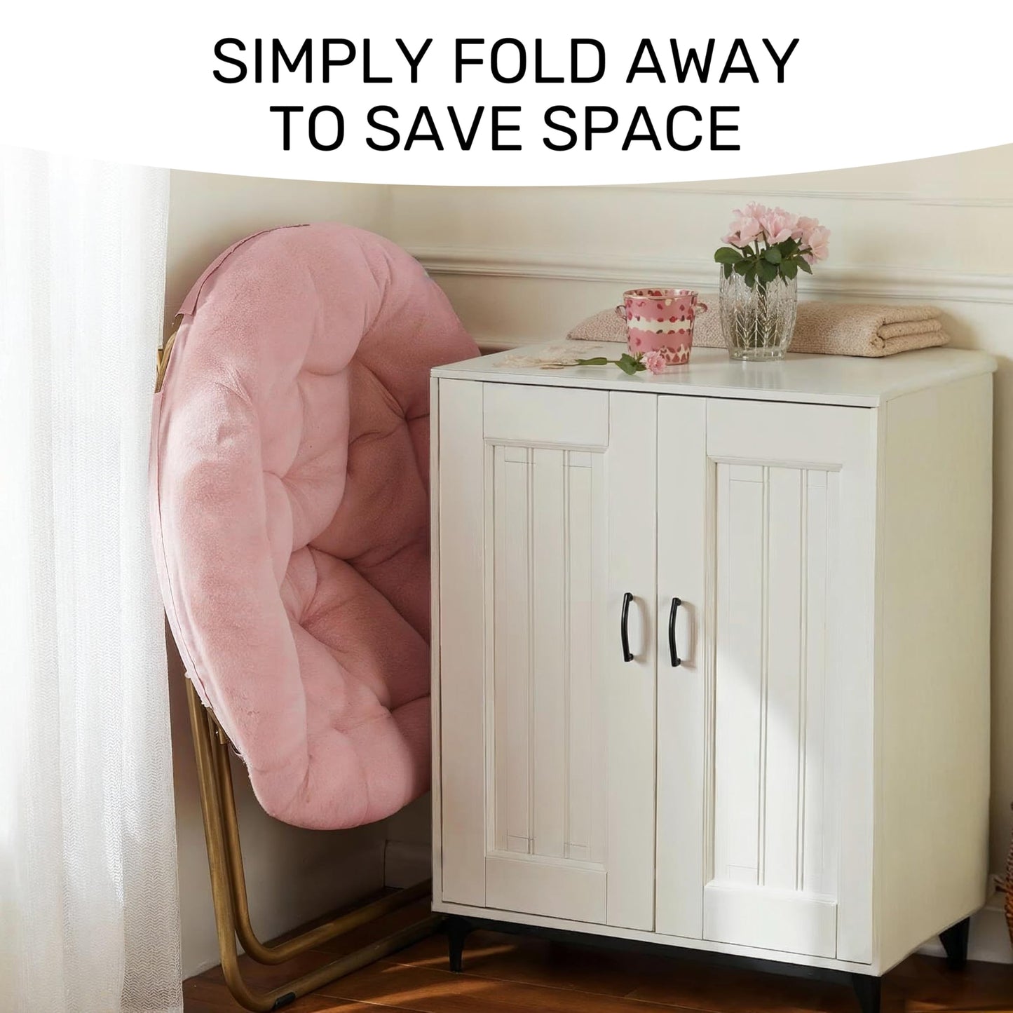 YSSOA Saucer Chair, Comfy Faux Fur Chair for Bedroom, Saucer Chairs for Adults, Teens, Round Shaped Moon Chair with Foldable Metal Frame