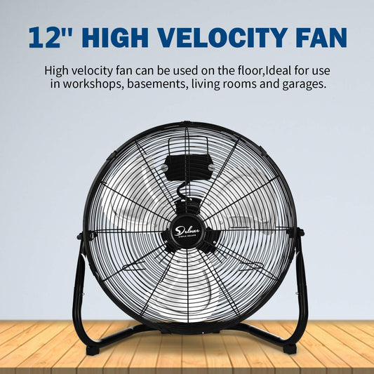 iPower 12 Inch 3-Speed High Velocity Heavy Duty Metal Industrial Floor Fans Quiet for Home, Commercial, Residential, and Greenhouse Use, Outdoor/Indoor, Black