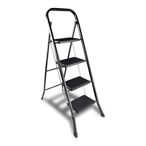 YSSOA 2 Step Ladder, Folding Step Stool with Wide Anti-Slip Pedal, 550 lbs Sturdy Steel Ladder, Convenient Handgrip, Lightweight, Portable Steel Step Stool, Black