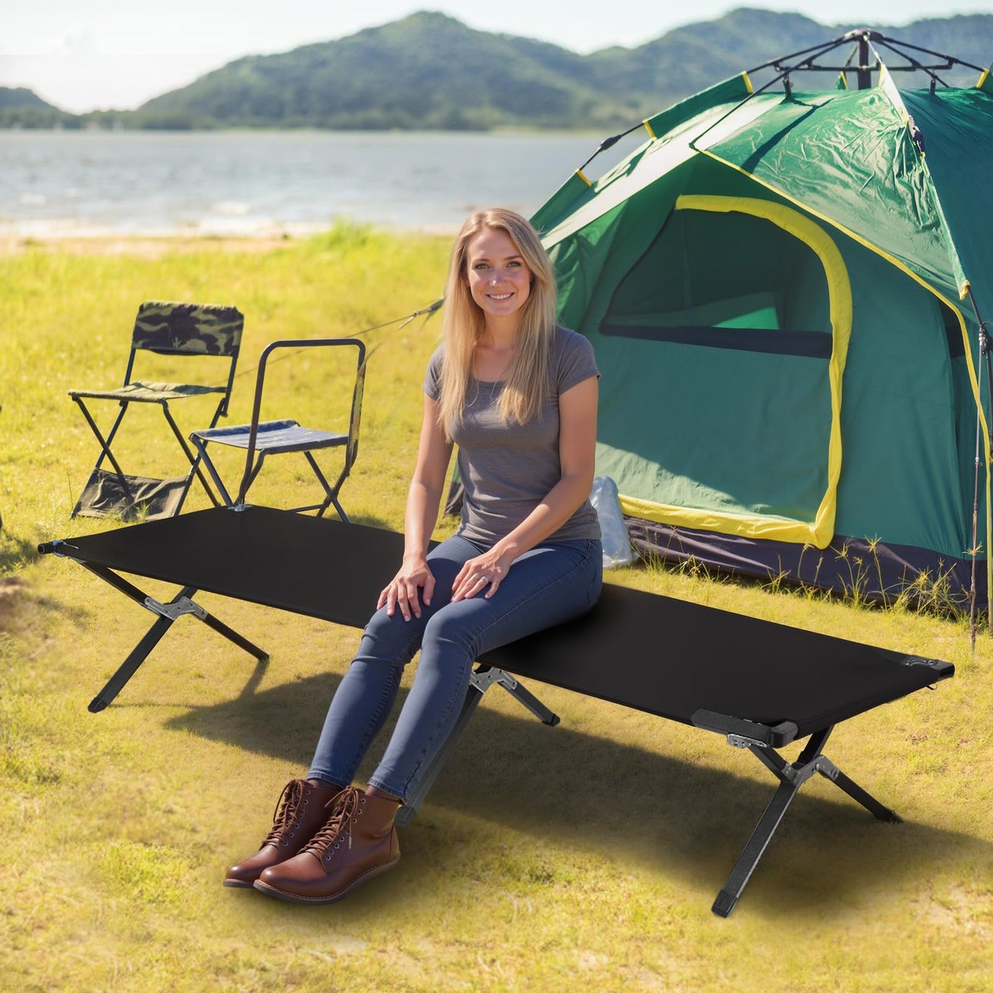 YSSOA Folding Camping Cot with Storage Bag for Adults, Portable and Lightweight Sleeping Bed for Outdoor Traveling, Hiking, Easy to Set up
