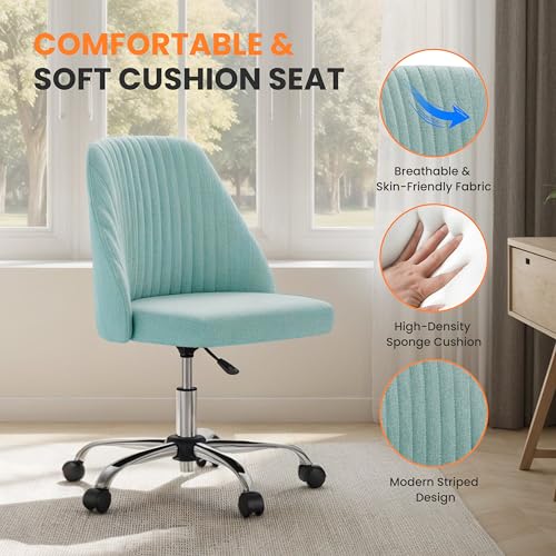 Simple Deluxe Armless Office Desk Chair, Modern Cute Swivel Vanity Chair Comfy Home Office Chairs with Wheels Height Adjustable Rolling Computer Task Stools for Living Room, Make-up, Bedroom