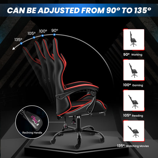 Simple Deluxe Gaming Chair, High Back Office Computer Desk Chair, Recliner Swivel Video Game Chair with Footrest, Adjustable Lumbar Support，Height Adjustable Seat and Backrest