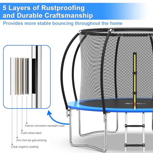 Simple Deluxe Trampoline for Kids with Safety Enclosure Net Wind Stakes 400LBS Weight Capacity 12FT Blue Inside Net