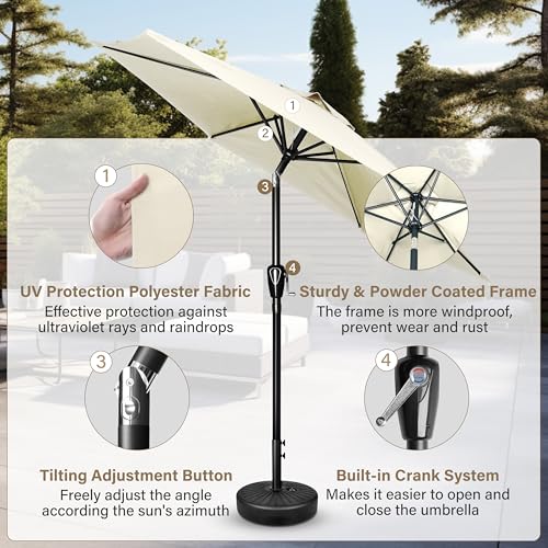 Simple Deluxe 9FT Outdoor Patio Umbrella Table Market Umbrella with Push Button Tilt and Crank, 8 Sturdy Ribs, UV Protection Waterproof for Garden, Lawn, Deck, Backyard, Pool