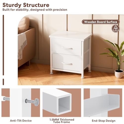 Simple Deluxe Nightstand 2 Drawers Dresser for Bedroom, Night Stand Set 2, 3-Tier Bedside Table with Fabric Bins, End Table for Living Room, Wood top Load-Bearing up to 44 lb