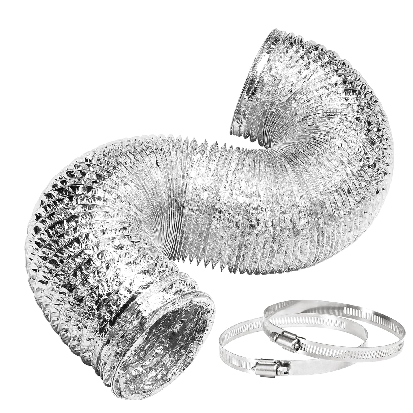 Simple Deluxe Dryer Vent Hose, Flexible Aluminum Ducting, Heavy Duty Three-Layer Protection, Long Duct for Ventilation Heating Cooling, Silver