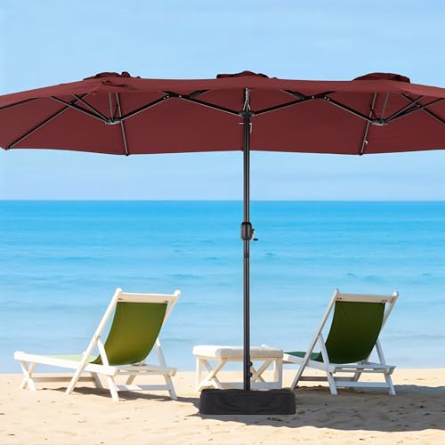 Simple Deluxe 15ft Outdoor Patio Umbrellas with Base Included, Double-Sided Rectangle Large Table Umbrella with Stand, Market Umbrellas for Poolside Backyard Lawn