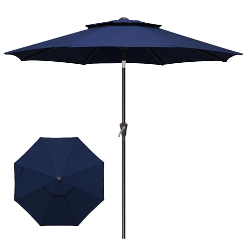 Simple Deluxe 9' Double-Layer Patio Umbrella with Push Tilt & Crank Lift, UV Protection Waterproof Sunshade for Pool/Beach/Garden Table (8 Sturdy Ribs)