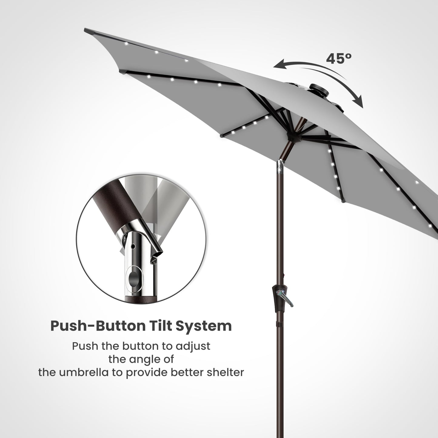Simple Deluxe 9' Solar Patio Umbrella 32 LED Lighted Table Market Umbrellas with Push Button Tilt/Crank Outdoor Umbrella for Garden, Deck, Backyard and Pool