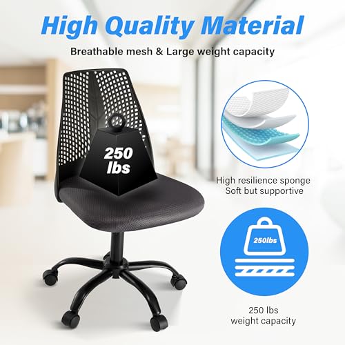 Simple Deluxe Ergonomic Office Computer Gaming Chair with Supportive Cushioning, 360° Swivel and Sturdy Metal Legs, Black & Gray