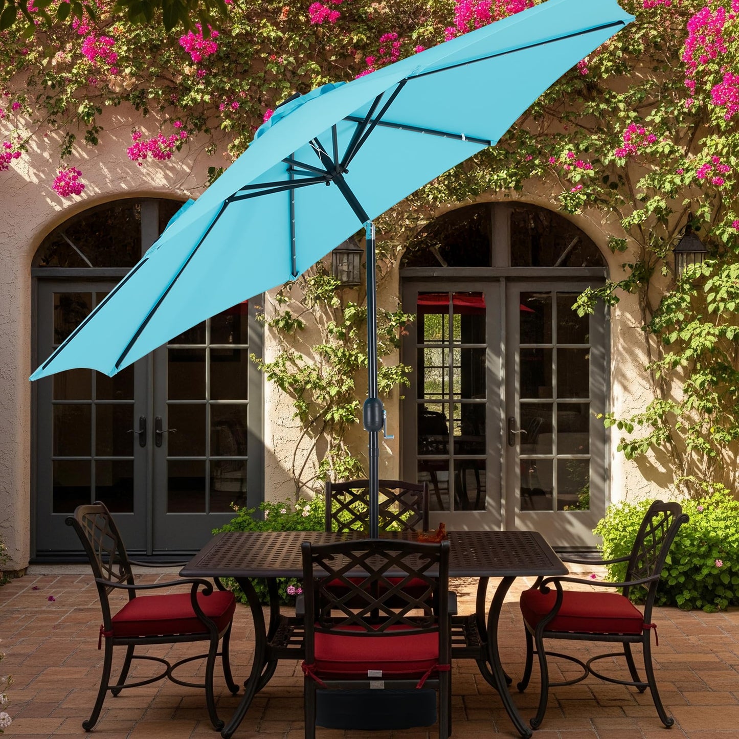 Simple Deluxe 10' Solar Patio Umbrella 32 LED Lighted Table Market Umbrellas with Push Button Tilt/Crank Outdoor Umbrella for Garden, Deck, Backyard and Pool