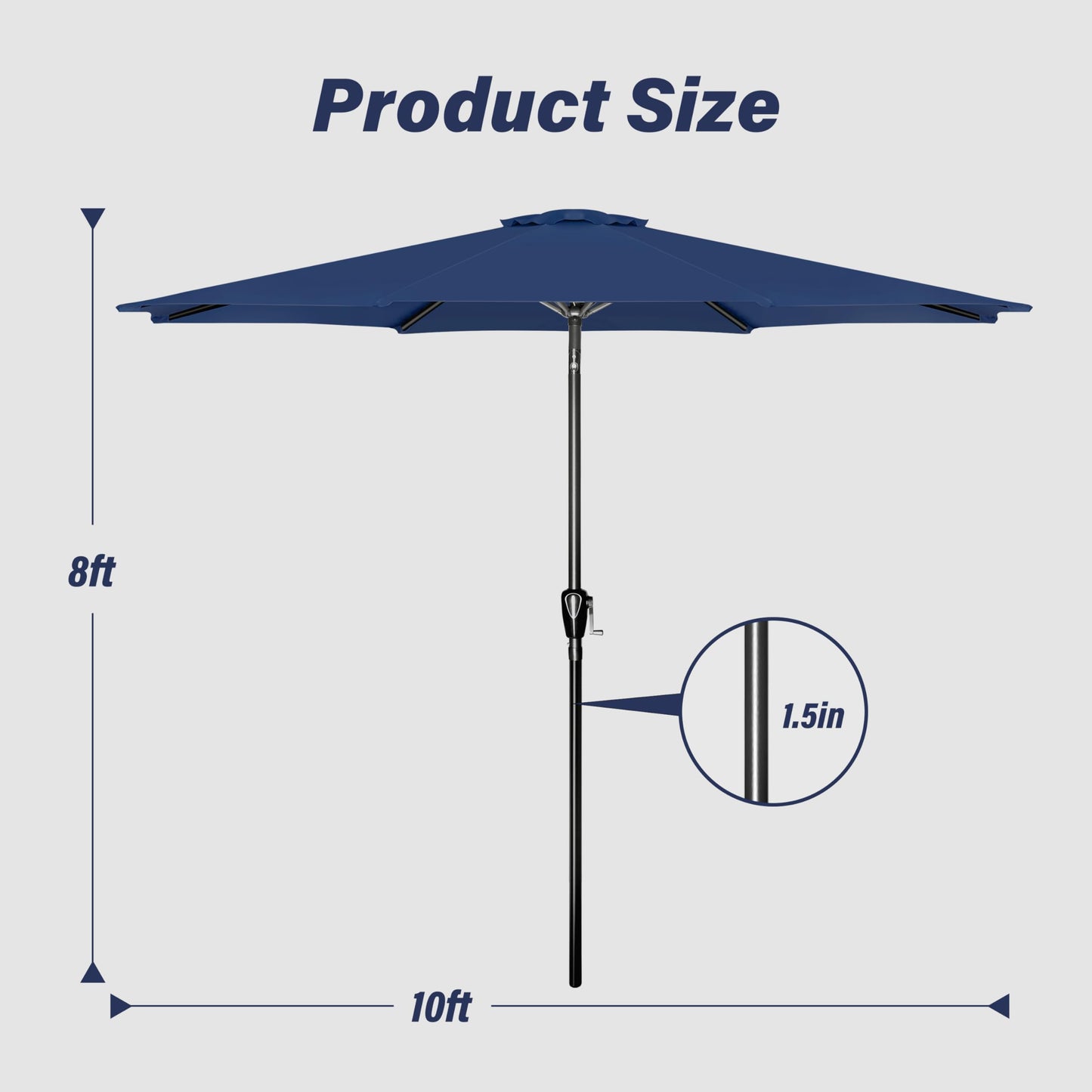YSSOA 9ft/10ft Outdoor Market Patio Umbrella with 8 Sturdy Ribs, Tilt/Crank Push Button for Garden, Deck, Backyard and Pool