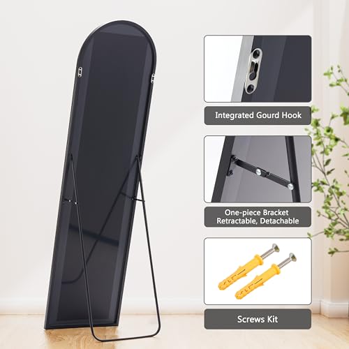 Simple Deluxe Arched Full Length Mirror, Floor Mirror with Stand, Hanging Mirror Full Length for Home Wall Decor, Large Mirror 63"×20" for Bedroom Cloakroom Decor - Black