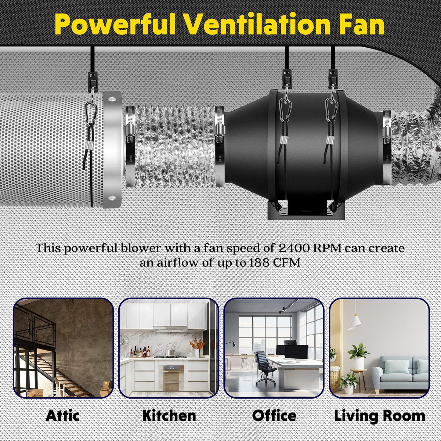 iPower Inline Fan Circulation Vent Blower and Air Carbon Filter Ducting Combo for Grow Tent Ventilation