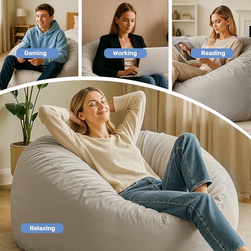 InfiniPower 3FT Bean Bag Chair, Comfy Beanbag Chairs for Adults with Memory Foam Filled, Lazy Sofa for Living Room Bedroom, Machine Washable Cover