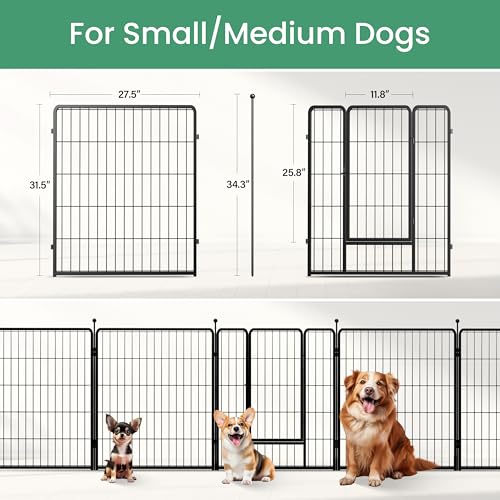 Dog Playpen, Heavy Duty Metal Pet Playpen Indoor Outdoor for Camping, Yard, RV, Garden Fence, Privacy Patio, Black