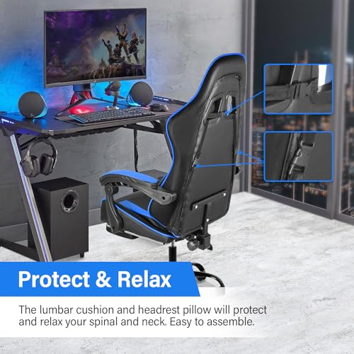 Gaming Chair, Backrest and Seat Height Adjustable Swivel Recliner Racing Office Computer Ergonomic Video Game Chair with Footrest and Lumbar Support