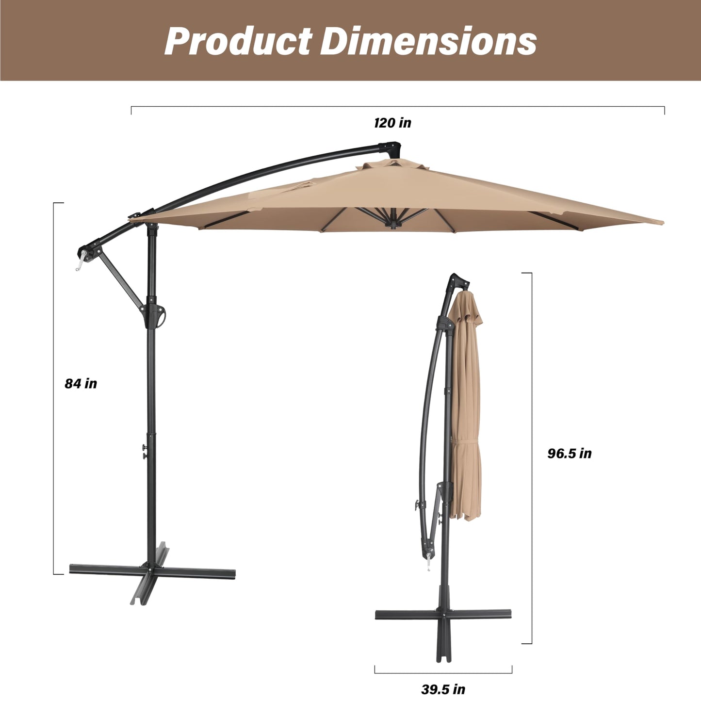 HealSmart Durable Fillable Patio Umbrella & Base for Outdoor Lawn, Deck, Poolside