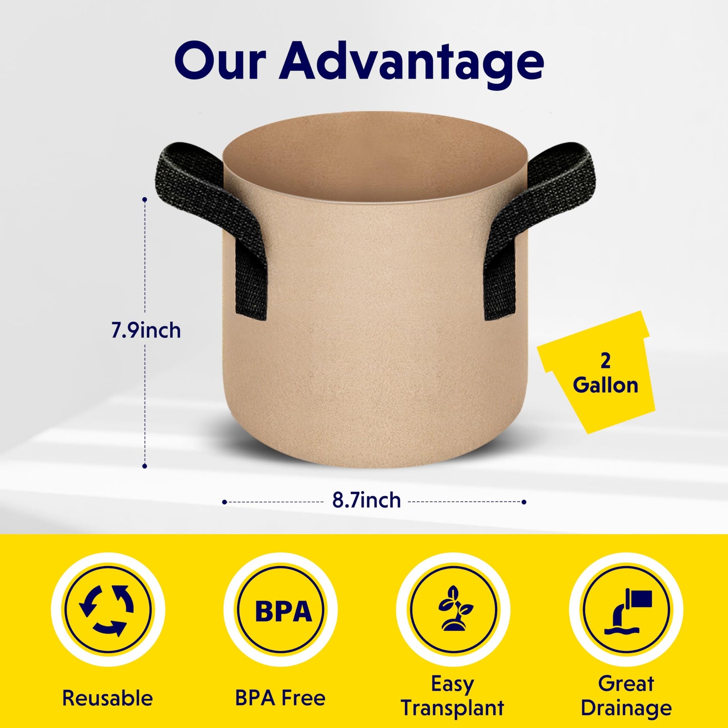 YSSOA Grow Bags Heavy Duty Thickened Nonwoven Aeration Fabric Pots with Handles, Cloth Pots for Plants, Vegetable, Flower, Tomato Potato