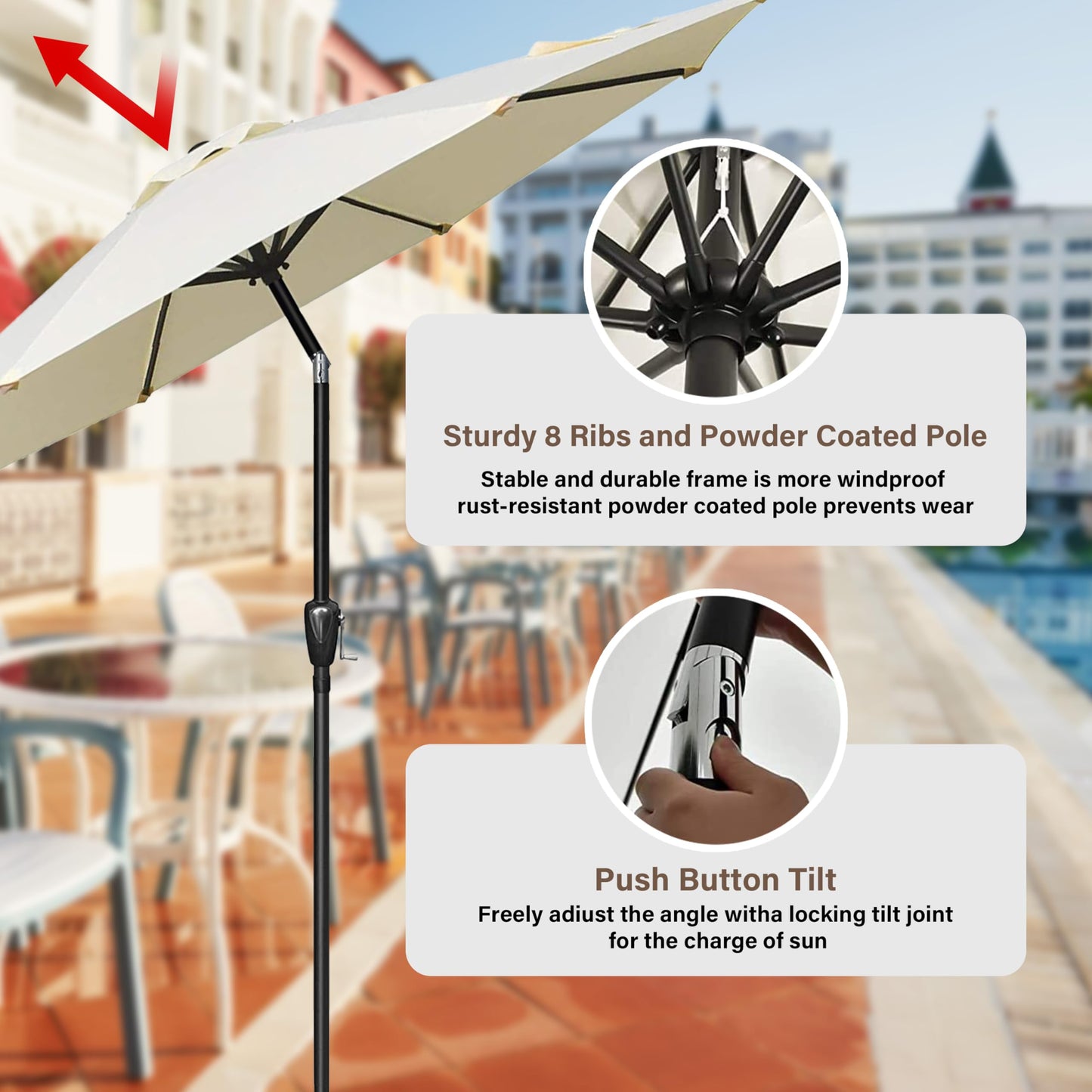 InfiniPower Outdoor Patio Umbrella Table Umbrellas with Push Button Tilt/Crank, UV Protection Waterproof for Garden Deck Backyard Pool,