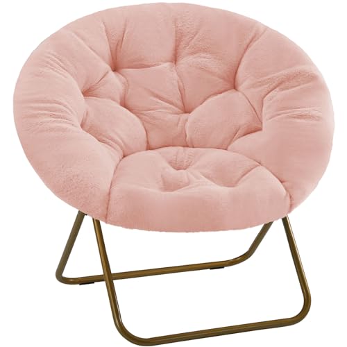 Simple Deluxe Cozy Chair, Faux Fur Saucer Chair for Bedroom, Comfy Foldable Moon Chair, Round Fluffy Chair for Living Room, Fuzzy Saucer Chairs for Adults Room, Gray