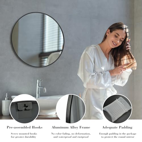 Simple Deluxe Black 20 Inch Circle Mirror