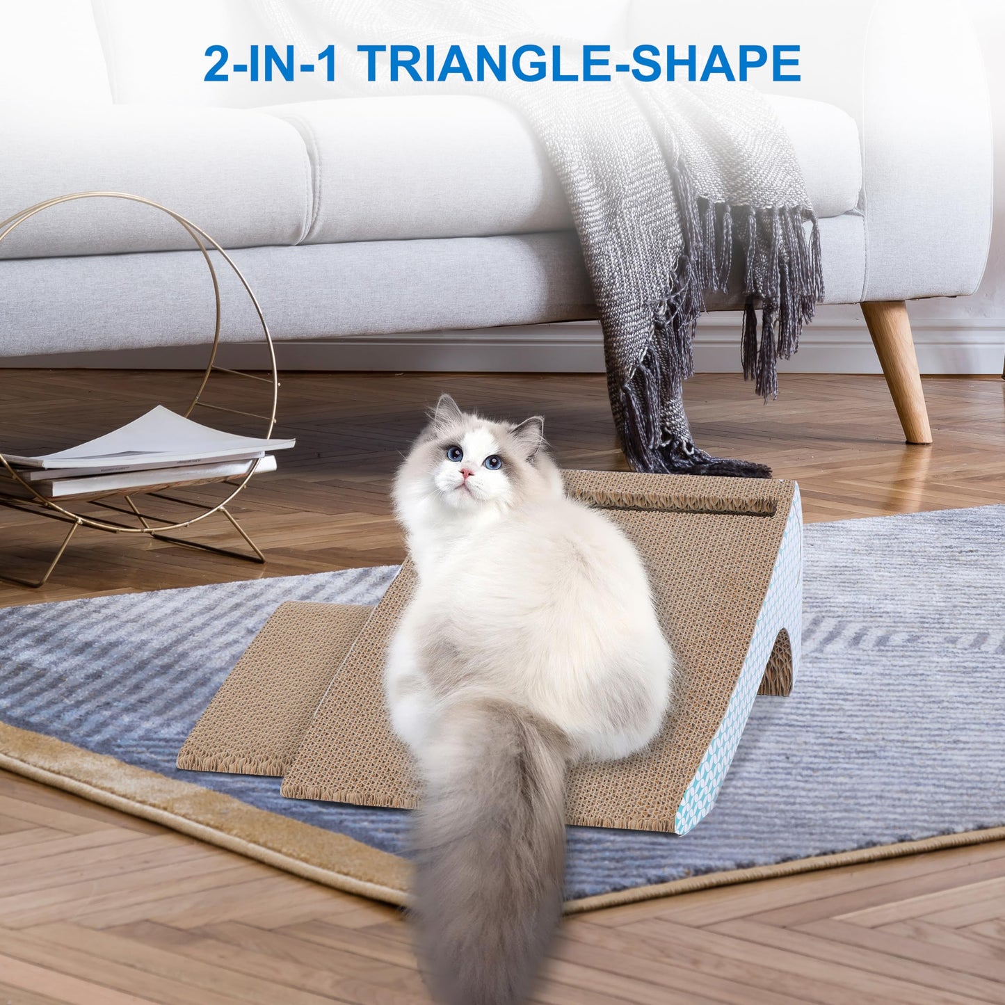 2 in 1 Cat Scratcher Cardboard Lounge Bed, Cat Scratching Pad, Durable Board Pads Prevents Furniture Damage,Large