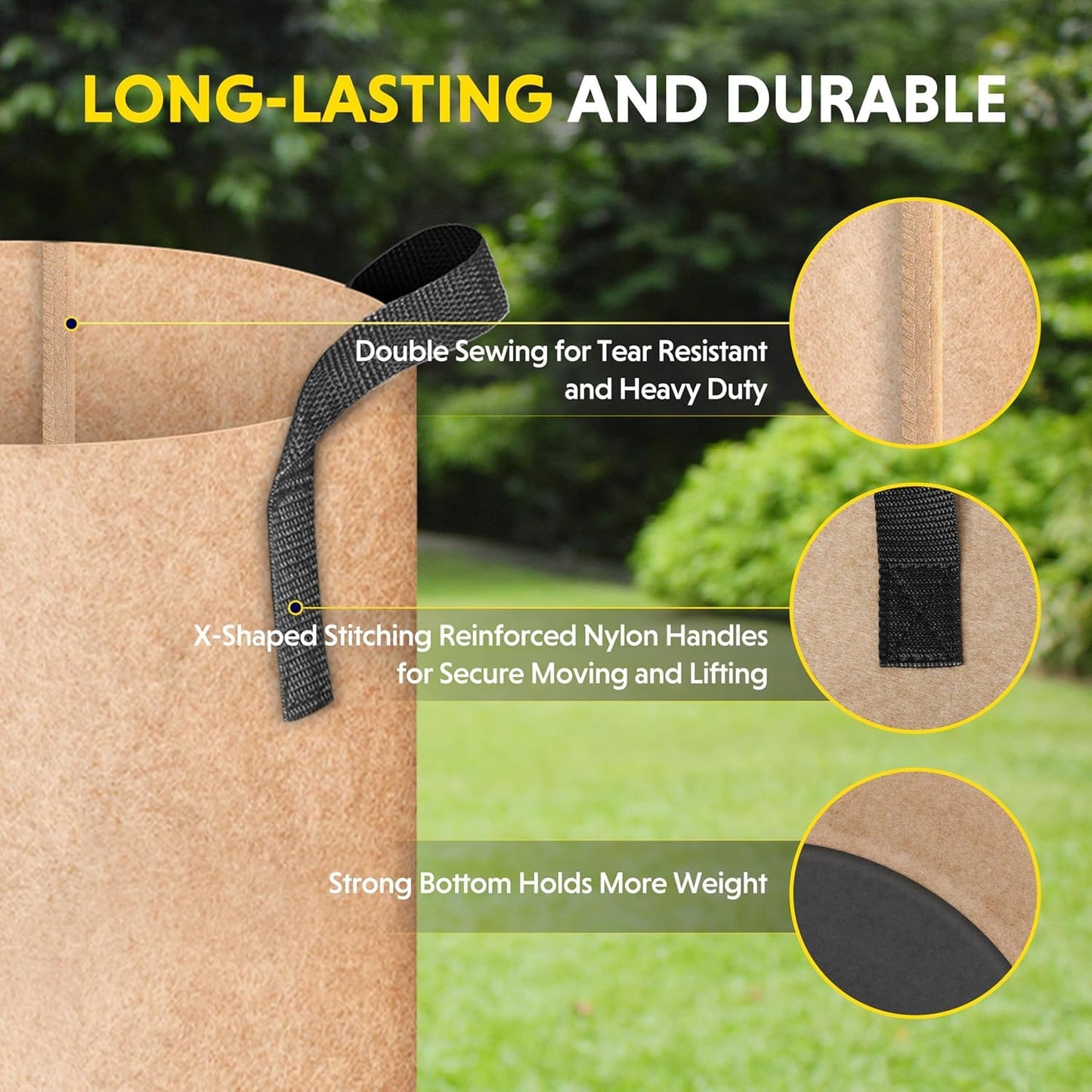 YSSOA Grow Bags Heavy Duty Thickened Nonwoven Aeration Fabric Pots with Handles, Cloth Pots for Plants, Vegetable, Flower, Tomato Potato