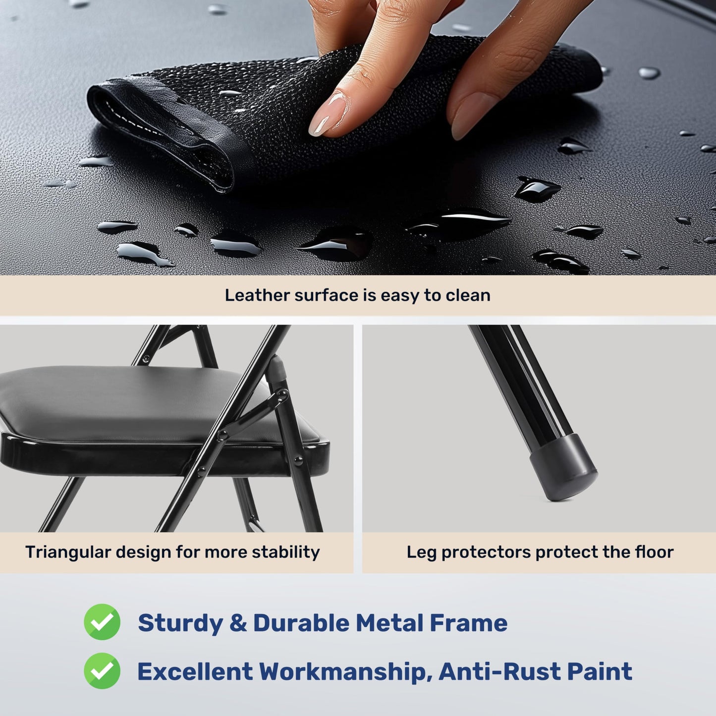 YSSOA 2 Pack Folding Chairs with Padded Vinyl Cushion Seats Commercial Event Seat