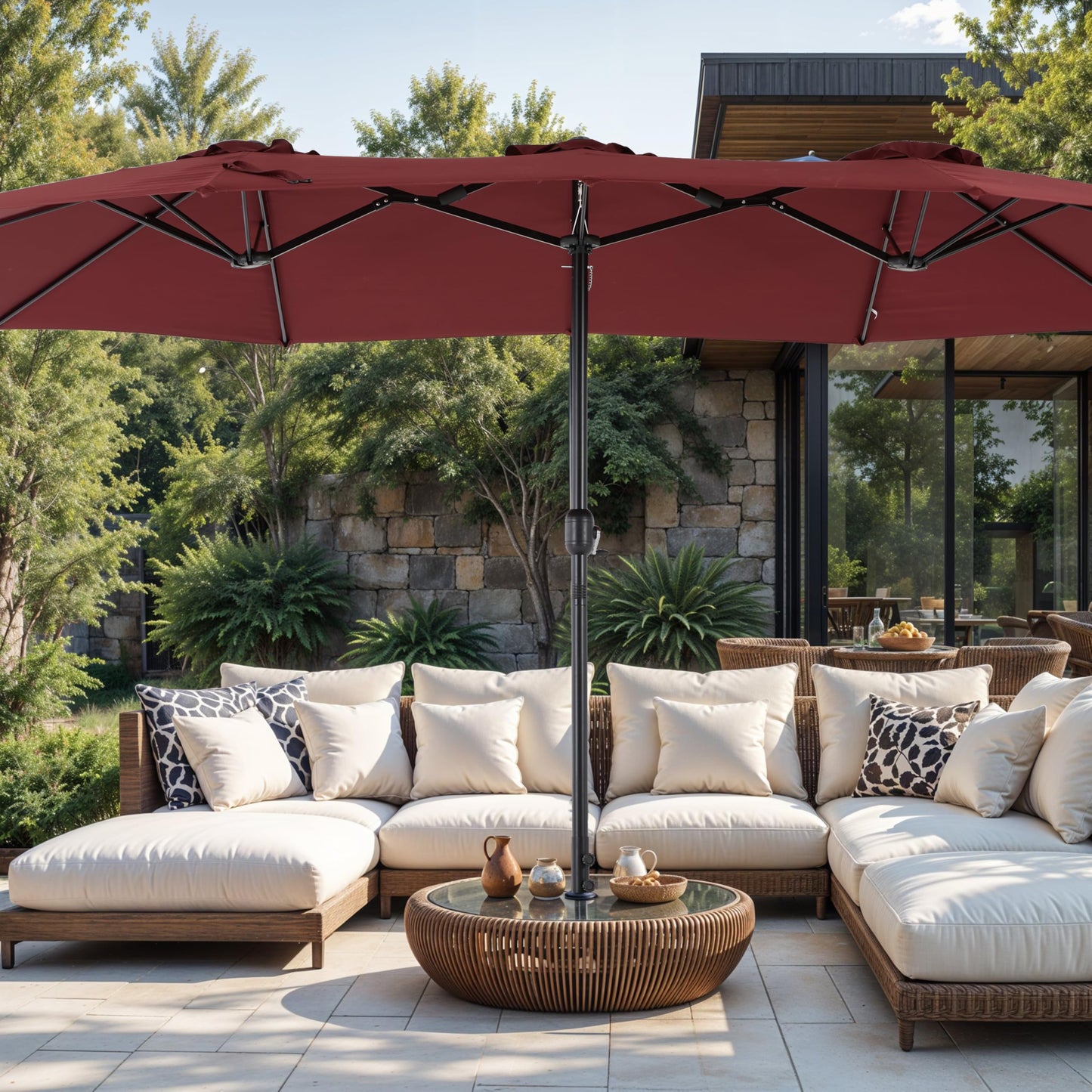Simple Deluxe 15ft Outdoor Patio Umbrellas with Base Included, Double-Sided Rectangle Large Table Umbrella with Stand, Market Umbrellas for Poolside Backyard Lawn