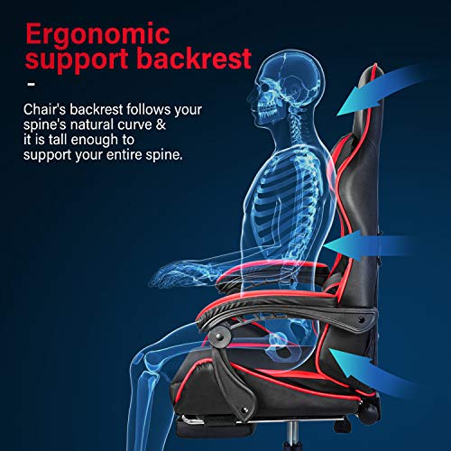 Gaming Chair, Backrest and Seat Height Adjustable Swivel Recliner Racing Office Computer Ergonomic Video Game Chair with Footrest and Lumbar Support