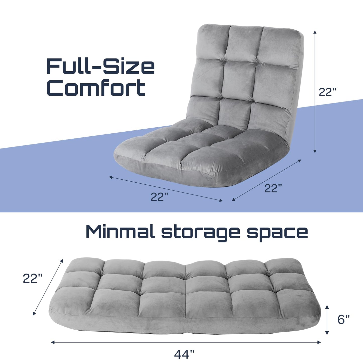 YSSOA Folding Floor Chair with Back Support Convertible Comfy Chair Recliner Memory Foam Padded Sleeper Sofa Chair for Bedroom Gaming Working Meditation Reading Adults Kids