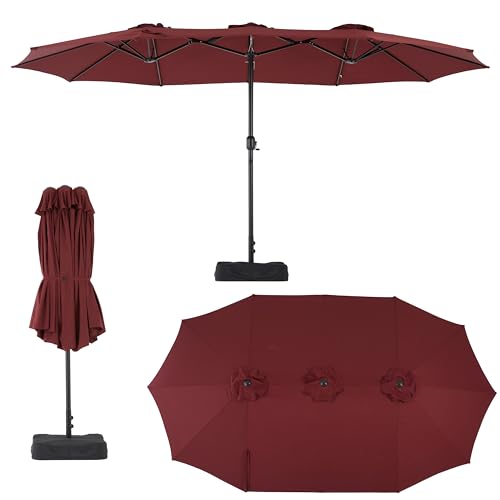 Simple Deluxe 15ft Outdoor Patio Umbrellas with Base Included, Double-Sided Rectangle Large Table Umbrella with Stand, Market Umbrellas for Poolside Backyard Lawn
