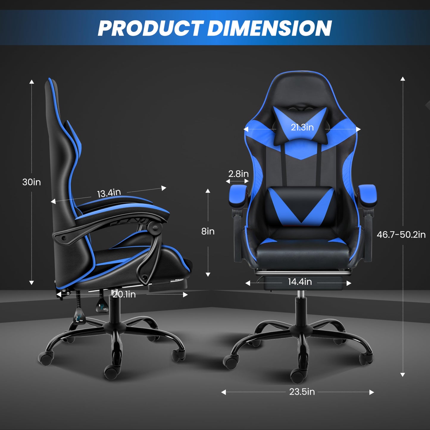 Simple Deluxe Gaming Chair, High Back Office Computer Desk Chair with Adjustable Lumbar Support, Recliner Swivel Video Game Chair with Footrest, Height Adjustable Seat and Backrest