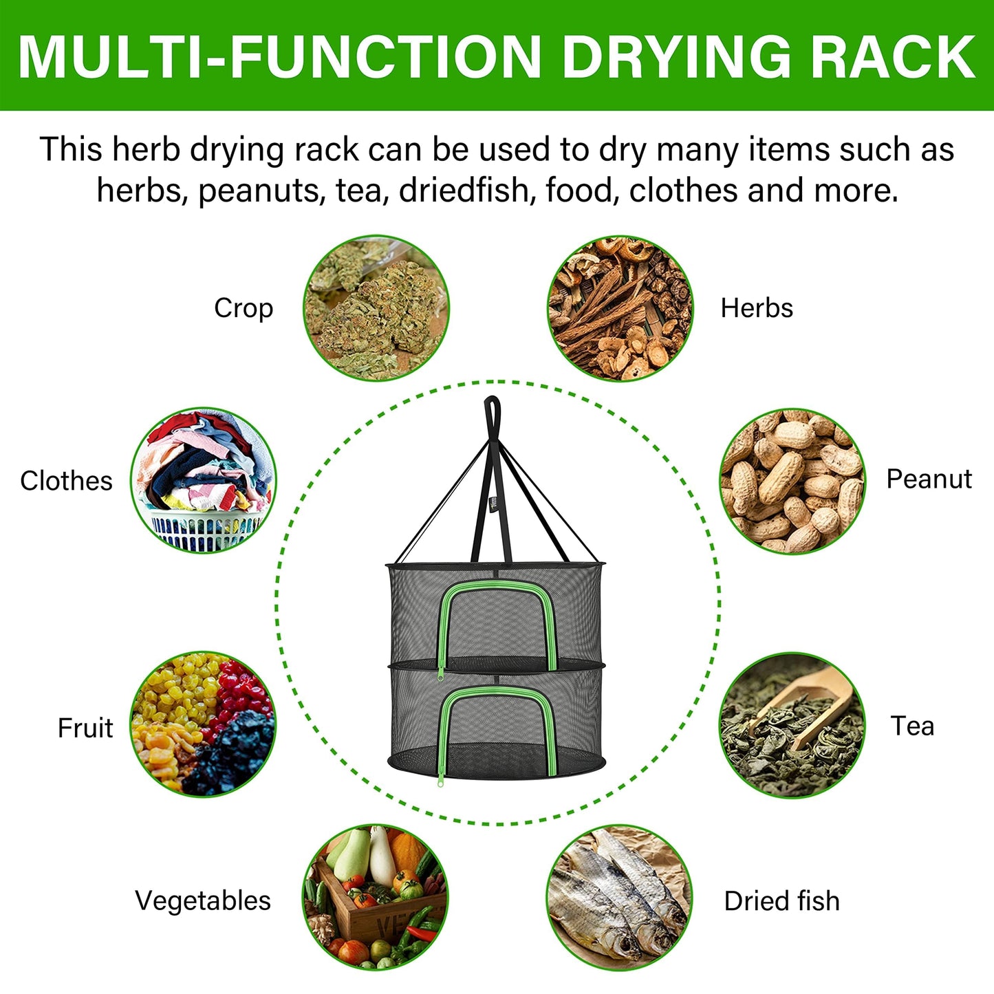 YSSOA 4 Layer 24'' Herb Drying Rack, Hanging Dry Mesh Folding Basket Dryer with Detachable Design & Hook for Plants, Herbs, Seeds and Buds in Grow Tent, Closet, Hydroponics, Garden Outdoor
