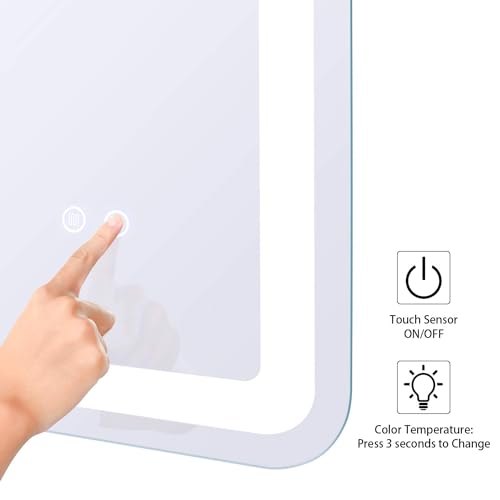 Simple Deluxe 36 x 28 Inch Large Wall Anti-Fog Dimmable LED Bathroom Vanity Makeup Mirror with White/Warm Light (Horizontal/Vertical), Transparent