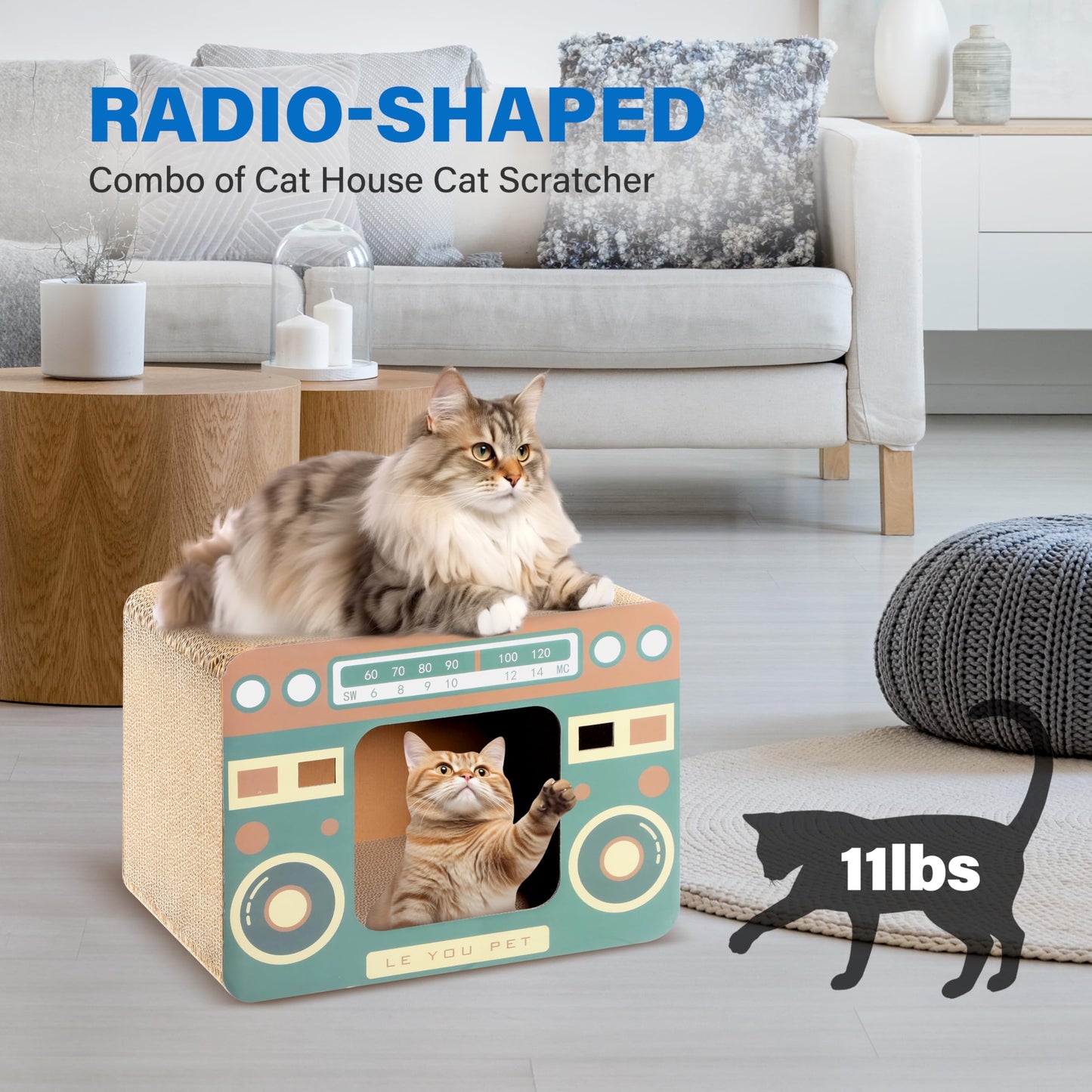 2 in 1 Cat Scratcher Cardboard Lounge Bed, Cat Scratching Pad, Durable Board Pads Prevents Furniture Damage,Large