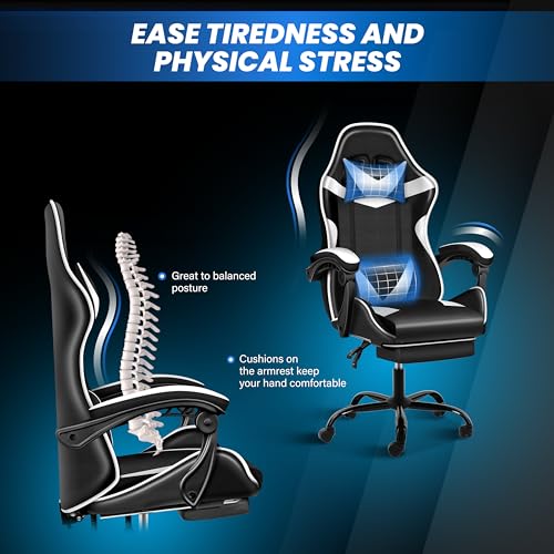 HealSmart Gaming Chair, Backrest and Seat Height Adjustable Swivel Recliner Racing Office Ergonomic Video Game Chair with Footrest