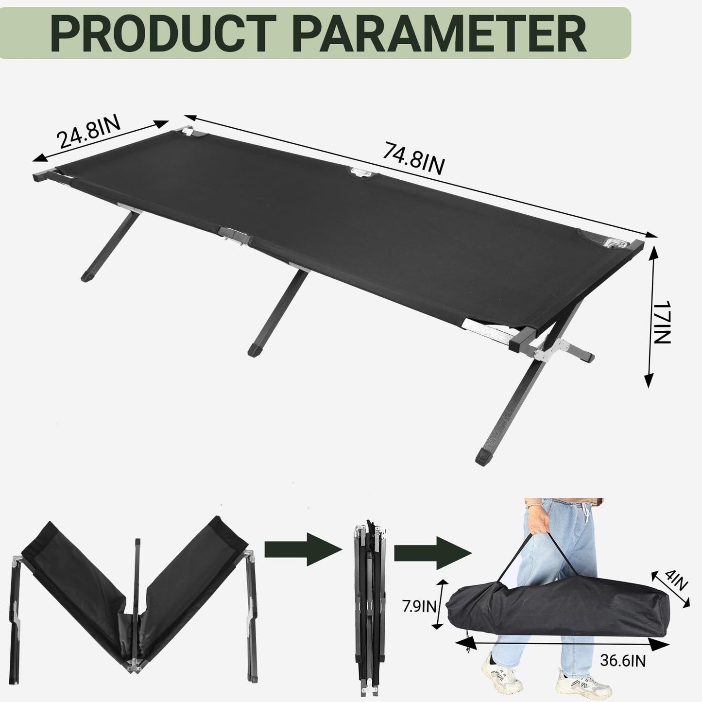 YSSOA Folding Camping Cot with Storage Bag for Adults