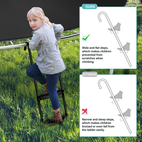 Simple Deluxe Trampoline Ladder with Wide Steps Skid-Proof 2-Steps Simple Deluxe 12FT 14FT Trampoline Stairs for Kids Universal Hook UV Treated Steel 220 lbs Capacity Trampoline Parts, Black