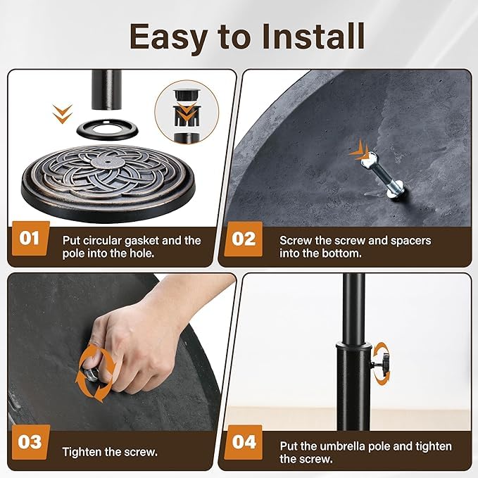 InfiniPower 24lbs Round Antiqued Umbrella Base Heavy Duty Umbrella Stand Durable Holder Patio Umbrella Base for Lawn, Deck, Poolside, Garden, Bronze