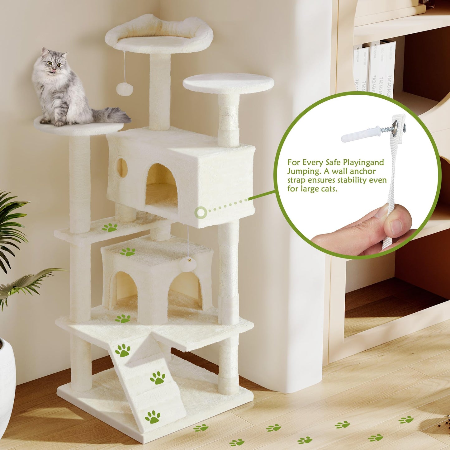 54 Inches Cat Tree Condo Furniture, Cat Tree for Indoor Cats, Cozy Hammock and Sisal Scratching Posts, Cat Tower Multi-Level Durable Cat Scratch Post for Kittens Pet House Play, Detachable, Beige