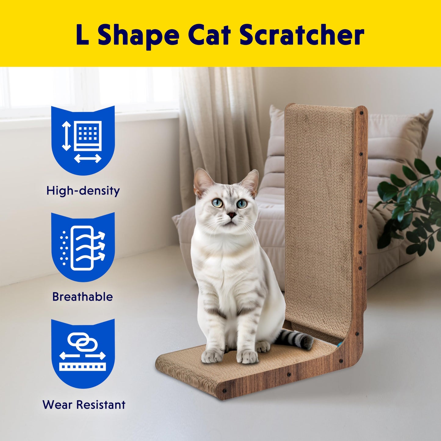 2 in 1 Cat Scratcher Cardboard Lounge Bed, Cat Scratching Pad, Durable Board Pads Prevents Furniture Damage,Large