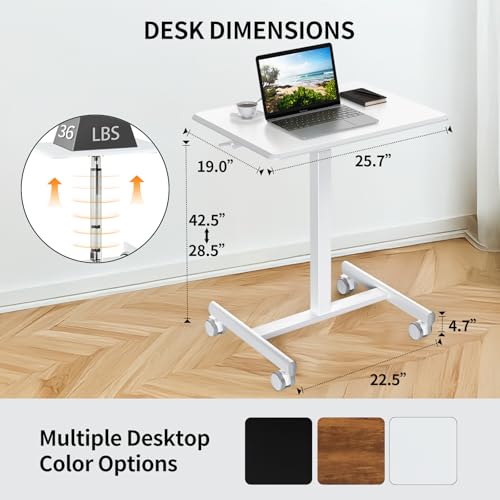 YSSOA Mobile Small Standing Desk - Rolling Desk with Adjustable Height and Lockable Wheels, Sit-Stand Laptop Table, Portable Computer Workstation
