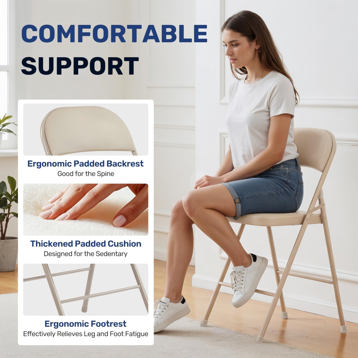 YSSOA 2 Pack Folding Chairs with Padded Vinyl Cushion Seats Commercial Event Seat